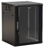 Hyperline TWB-0966-GP-RAL9004 Шкаф настенный 19-дюймовый (19"), 9U, 500x600х600мм, стеклянная дверь с перфорацией по бокам, ручка с замком, цвет черный (RAL 9004) (разобранный)