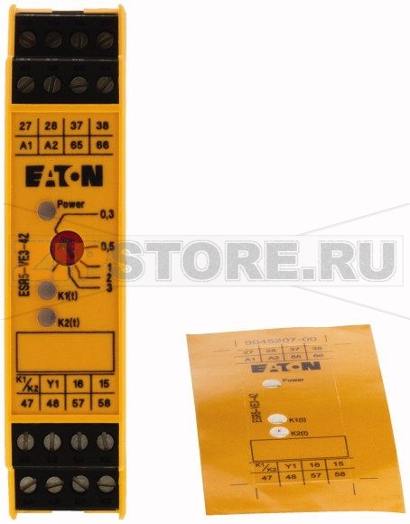 Реле безопасности с задержкой выключения, 24 В, DC, 24 В, AC, 50/60 Hz Eaton ESR5-VE3-42 