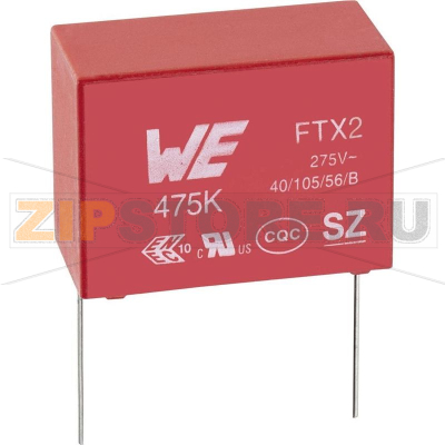 Конденсатор помехоподавляющий 6800 пФ, X2, 275 В/AC, 10%, 10 мм, 13x5x10 мм Würth Elektronik WCAP-FTX2 