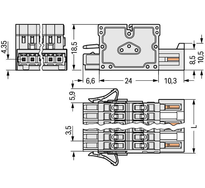 MCS MINI 2-conductor combi strip; 100% защита от неправильного подсоединения; Фиксирующий рычаг; 1,5; Шаг контактов 3,5 мм; 10-пол.; 1,50 mm; светло-серые Wago 734-370/037-000 Универсальное соединение для всех типов проводников2-проводная колодка совмещает соединения через вывод и через розеткуДля размножения потенциаловПластины разгрузки натяжения, заводская сборка или монтаж на местеПитание со стороны вилкиКолодки Combi можно подключать к нескольким выводам100% защита от неправильного подсоединенияВозможны варианты кодировки...