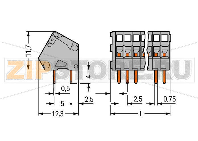 PCB terminal block; 0.5 mm; Pin spacing 2.5 mm; 6-pole; CAGE CLAMP®; 0,50 mm; gray Wago 233-106 ?Компактные клеммные колодки с соединением CAGE CLAMP® и применение отвертки параллельно или перпендикулярно вводу проводникаДвойные выводы по пайку для высокого уровня механической стабильностиИндивидуальные сочетания цветов...