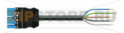 pre-assembled connecting cable; B2ca; Plug/open-ended; 5-pole; Cod. I; H05Z1Z1-F 5G 1.5 mm; 4m; 1,50 mm; blue Wago 771-9285/216-401 Protected against mismating and maintenance-free...