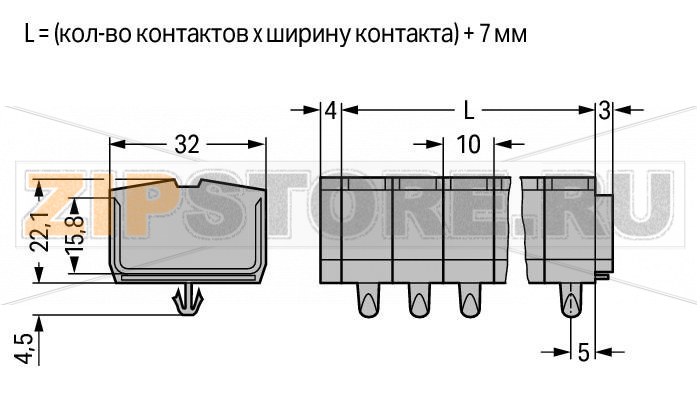 4-проводная клеммная колодка; 10-пол.; без кнопок; с защелкивающимися монтажными ножками; для толщины пластины 0,6 - 1,2 мм; Крепежное отверстие 3,5 мм O; 2,5 мм; CAGE CLAMP®; 2,50 mm; серые Wago 264-260 