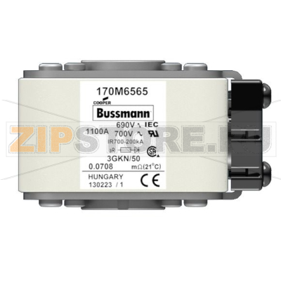 Предохранитель, 1100 A, AC 690 В, 200 кА, size 3, 76x92x53 мм, aR, IEC UL Eaton FUSE 1100A 690 
