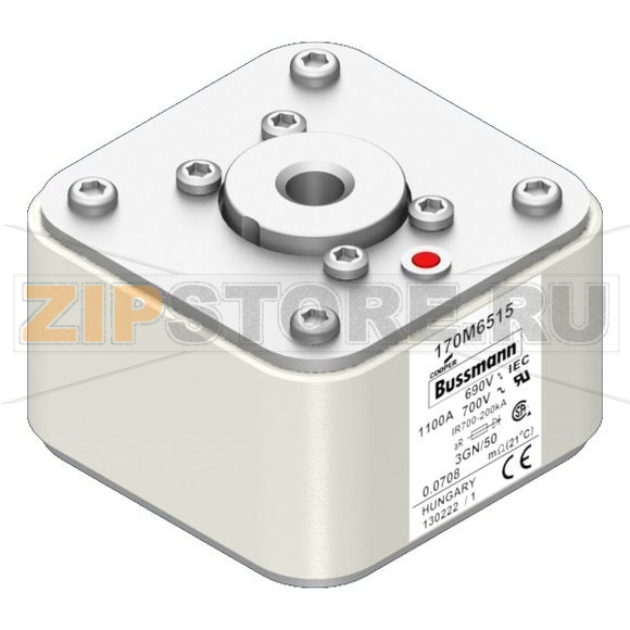 Предохранитель, 1100 A, AC 690 В, 200 кА, size 3, 76x92x53 мм, aR, IEC UL Eaton FUSE 1100A 690 