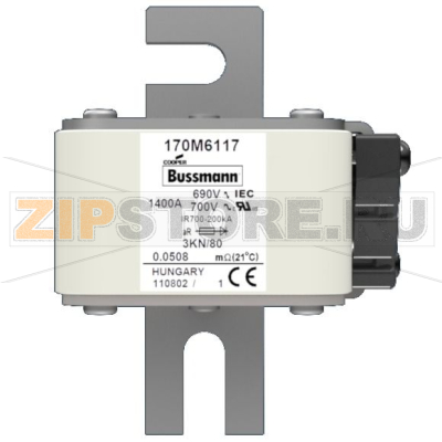 Предохранитель, 1400 A, AC 690 В, 200 кА, 3, aR, DIN, IEC Eaton FUSE 1400A 690V 3KN/80 AR UC 