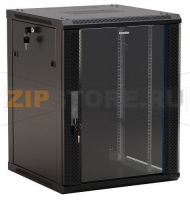 Hyperline TWB-1245-GP-RAL9004 Шкаф настенный 19-дюймовый (19''), 12U, 650x600х450мм, стеклянная дверь с перфорацией по бокам, ручка с замком, цвет черный (RAL 9004) (разобранный)