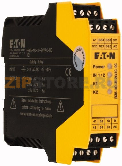 Реле безопасности двухканальное, 24 В, DC, 24 В, AC, 50/60 Hz Eaton ESR5-NO-31-24VAC-DC 