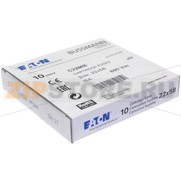 Предохранитель, 16 A, AC 690 В, 80 кА, 22x58 мм, aM, IEC Eaton CYLINDRICAL FUSE 22x58 16A AM 69 