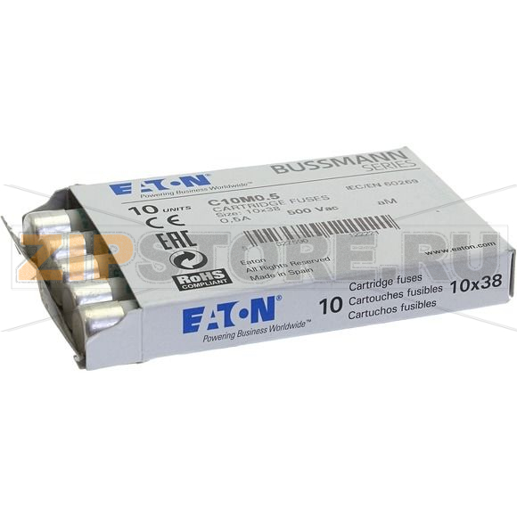 Предохранитель, 0.5 A, AC 500 В, 120 кА, 10x38 мм, aM, IEC Eaton CYLINDRICAL FUSE 10x38 0.5A AM 5 