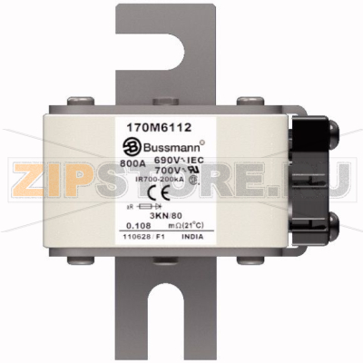 Предохранитель, 800 A, AC 690 В, 200 кА, 3, 76x92x109 мм, aR, DIN, IEC Eaton FUSE 800A 690V 3KN 