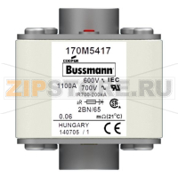 Предохранитель, 1100 A, AC 600 В, 200 кА, size 2, 61x77x65 мм, aR, IEC UL Eaton FUSE 1100A 600