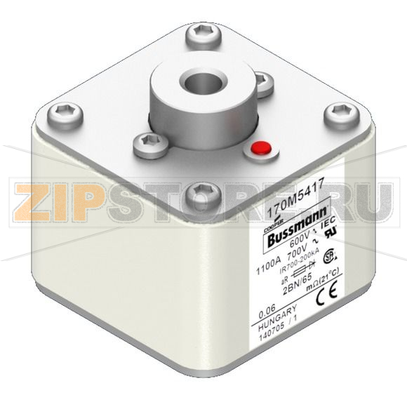 Предохранитель, 1100 A, AC 600 В, 200 кА, size 2, 61x77x65 мм, aR, IEC UL Eaton FUSE 1100A 600 
