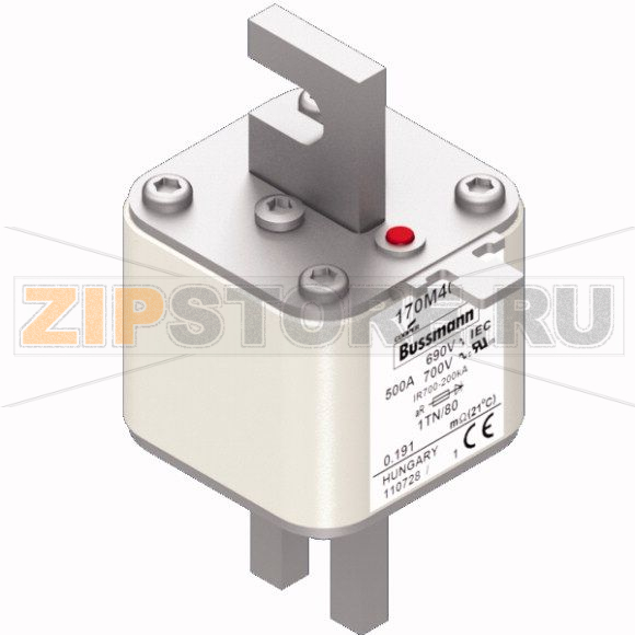 Предохранитель, 500 A, AC 690 В, 200 кА, DIN 1, 53x66x108 мм, aR, DIN, IEC Eaton FUSE 500A 690V 