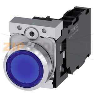КНОПКА С ПОДСВЕТКОЙ, 22MM, КРУГЛАЯ, МЕТАЛЛИЧЕСКАЯ ГЛЯНЦЕВАЯ, СИНЯЯ, ПЛОСКАЯ КНОПКА, КОНТАКТЫ МГНОВЕННОГО ДЕЙСТВИЯ, С ДЕРЖАТЕЛЕМ, 1NO+1NC, МОДУЛЬ ПОДСВЕТКИ С ИНТЕГРИРОВАННЫМ СВЕТОДИОДОМ 230V AC, ВИНТОВЫЕ КЛЕММЫ Siemens 3SU1156-0AB50-1FA0 