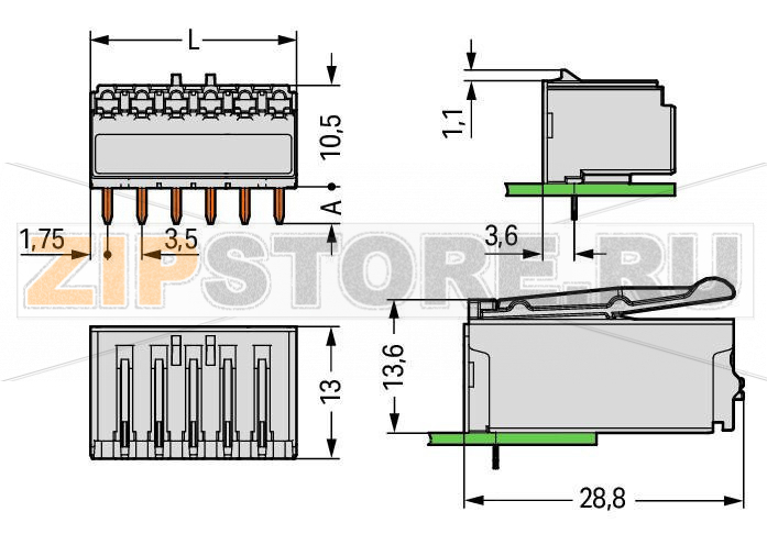 Розетка под пайку THT; 0.4 x 0.9 mm solder pin; угловые; Шаг контактов 3,5 мм; 4-пол.; светло-серые Wago 2091-1324 Выходы под печатные платы с защитой от касанияЛегко идентифицируемые входы и выходы печатной платыВозможны варианты кодировки...