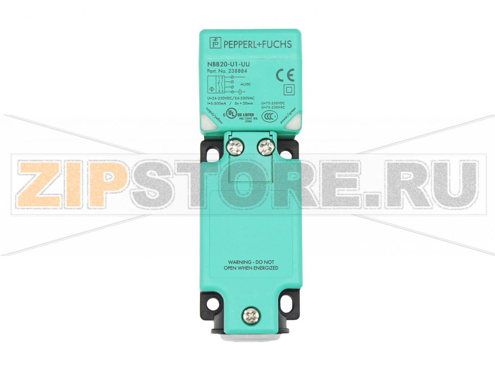 Индуктивный датчик Inductive sensor NBB20-U1-UU Pepperl+Fuchs General specificationsSwitching functionNormally open/closed (NO/NC)Output typeTwo-wireRated operating distance20 mmInstallationflushOutput polarityAC/DCAssured operating distance0 ... 16.2 mmActual operating distance18 ... 22 mmReduction factor rAl 0.4Reduction factor rCu 0.3Reduction factor r304 0.77Reduction factor rFe 1Reduction factor rBrass 0.43Output type2-wireNominal ratingsSwitching frequencyAC, 0 ... 30 HzDC, 0 ... 100 HzHysteresis1 ... 10  typ. 5  %Reverse polarity protectionreverse polarity tolerantShort-circuit protectionpulsingVoltage drop&le 5 V (typ. 2V) DC operation &le 8 V (typ. 3 V) AC operationMomentary current(20 ms, 0.1 Hz)0 ... 3000 mAOperating current5 ... 500 mAOff-state current&le 1.5 mAOperating voltage indicatorLED, greenSwitching state indicatorLED, yellowError indicatorflashes when overcurrentFunctional safety related parametersMTTFd540 aMission Time (TM)20 aDiagnostic Coverage (DC)0 %Electrical specificationsOperating voltage20 ... 300 V DC / 20 ... 253 V ACApprovals and certificatesProtection classIIRated insulation voltage230 VRated impulse withstand voltage2.5 kVUL approvalcULus Listed, General Purpose "For use in NFPA 79 Applications only" For overcurrent protection, install a fuse with a rated current of max. 3 A and at least 300 V AC/DCCCC approvalUe 75VDC - 250VDC Ue 75VAC - 230VACAmbient conditionsAmbient temperature-25 ... 85 °C (-13 ... 185 °F)Storage temperature-25 ... 85 °C (-13 ... 185 °F)Mechanical specificationsConnection typeterminal compartmentInformation for connectionA maximum of two conductors with the same core cross section may be mounted on one terminal connection! tightening torque 1.2 Nm + 10 %Core cross-sectionup to 2.5 mm2Minimum core cross-sectionwithout wire end ferrule 0.5 mm2 , with connector sleeves 0.34 mm2Maximum core cross-sectionwithout wire end ferrule 2.5 mm2 , with connector sleeves 1.5 mm2Housing materialPA 6.6 / metalSensing facePA 6.6Degree of protectionIP67