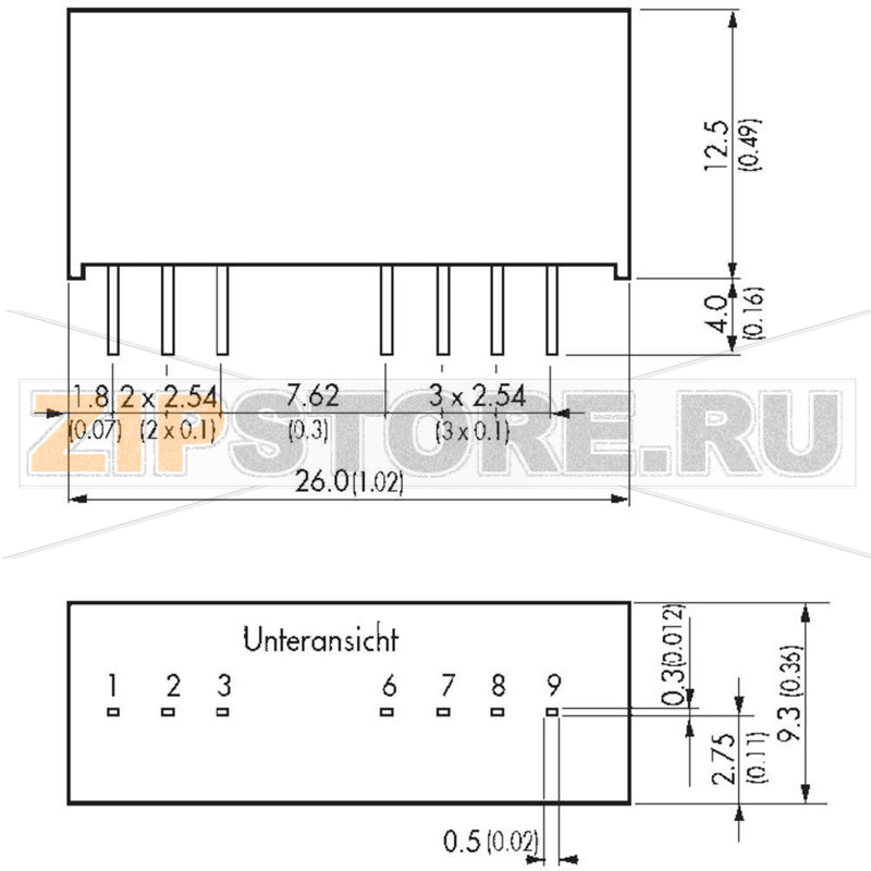 Преобразователь DC/DC, печатный монтаж, 24 V/DC, 12 V/DC, 165 mA, 2 W Traco Power TMR 2-2412WI 
