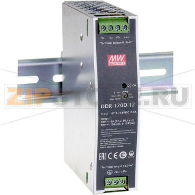 Преобразователь DC/DC на DIN-рейку, 12 В/DC, 10 А, 120 Вт Mean Well DDR-120C-12 