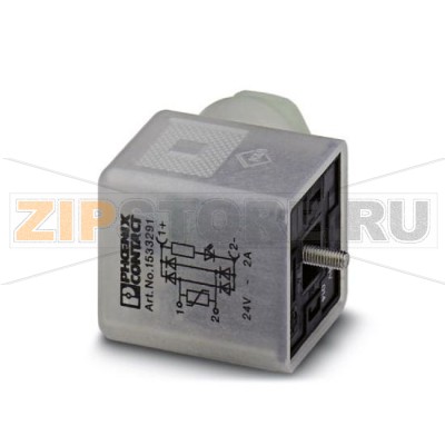 Штекер для электромагнитного клапана Phoenix Contact SACC-V-3CON-PG9/A-GVL 12/24 3-контактный, тип А, 1 светодиодный индикатор, с защитной схемой и выпрямителем, резьбовое соединение, кабельный ввод Pg9.Минимальный заказ: 1 шт.Упаковка: 1 шт.