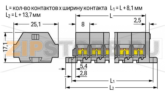 4-проводная клеммная колодка; 10-пол.; без кнопок; с крепежными фланцами; для винтового или аналогичных типов крепления; Крепежное отверстие 3,2 мм O; 1,5; CAGE CLAMP®; 1,50 mm; серые Wago 260-210 