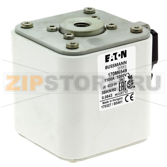 Предохранитель, 1100 A, AC 1000 В, 200 кА, size 3, aR, IEC UL Eaton FUSE 1100A 1000V 3BKN/80 AR 