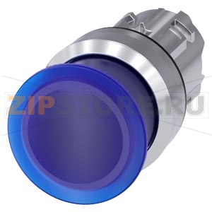 Грибовидная нажимная кнопка с подсветкой, 22 мм, кругл., металл, глянцев., цвет: синий, 30 мм, моментальный контакт Siemens 3SU1051-1AD50-0AA0 