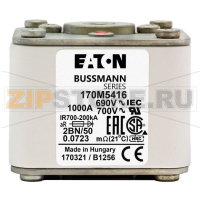 Предохранитель, 1000 A, AC 690 В, size 2, 61x77x51 мм, aR, IEC UL, M10 Eaton FUSE 1000A 690V 2