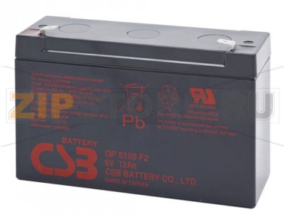 CSB GP 6120 Свинцово-кислотные аккумуляторы (АКБ) CSB GP 6120: Напряжение - 6 В; Емкость - 12 Ач; Габариты: длина 151 мм, ширина 50 мм, высота 94+6 мм, вес: 1,9 кг