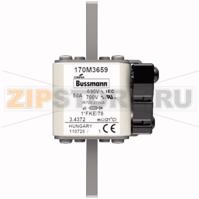 Предохранитель, 50 A, AC 690 В, 200 кА, size 1, 45x59x110 мм, aR, IEC UL Eaton FUSE 50A 690V 