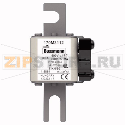 Предохранитель, 100 A, AC 690 В, 200 кА, DIN 1, 45x59x104 мм, aR, DIN, IEC Eaton FUSE 100A 690V 