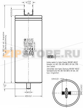 Конденсатор пусковой 60 мкФ, 500 В/AC, 5 %, 55x143 мм Hydra MKP_500_MAB 60uF 