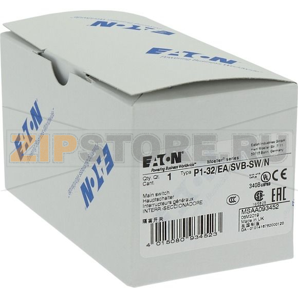 Выключатели главные, P1, 32 A, монтаж, 3-полюсн. + N Eaton P1-32/EA/SVB-SW/N 