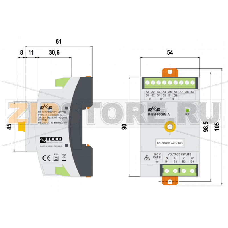 TECO R-EM-0300M-A, 3f electricity meter 