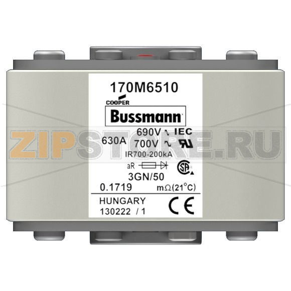 Предохранитель, 630 A, AC 690 В, 200 кА, size 3, 76x92x53 мм, aR, IEC UL Eaton FUSE 630A 690V 