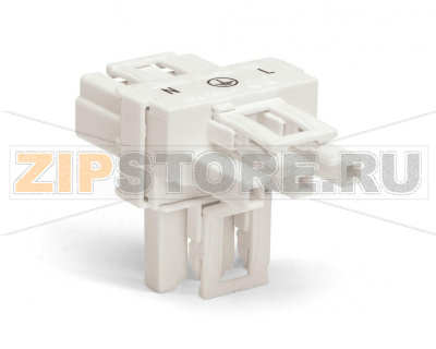T-distribution connector; 3-pole; Cod. A; 1 input; 2 outputs; 3 locking levers; for flying leads; white Wago 890-665 Protected against mismating and maintenance-freeLow profile with 4.4 mm pole spacing...