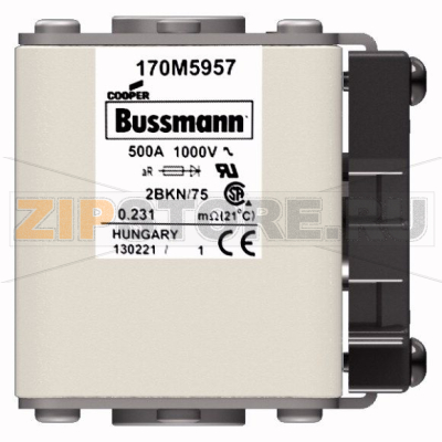 Предохранитель, 500 A, AC 1000 В, 150 кА, size 2, 59x77x75 мм, aR, IEC UL Eaton FUSE 500A 1000 