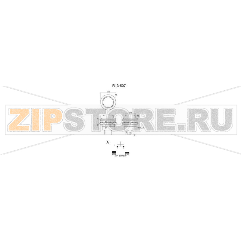 Кнопка 250 В/AC, 3 А, 1 x выкл/вкл, без фиксации, 1 шт TRU Components TC-R13-507A-05RT 