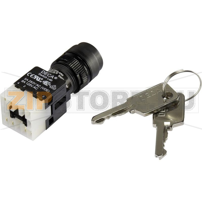 Переключатель ключевой 250 В/AC, 5 А, 1 x вкл/выкл/вкл, 2x90°, 1 шт DECA ADA16K6-AR0-CH 