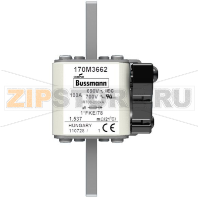 Предохранитель, 100 A, AC 690 В, 200 кА, size 1, 45x59x110 мм, aR, IEC UL Eaton FUSE 100A 690V 