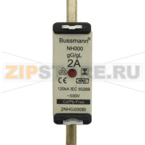 Предохранитель, 2 A, AC 500 В, 120 кА, NH000, gL/gG, IEC Eaton NH FUSE 2AMP 500V SIZE 000 GG IMGL 