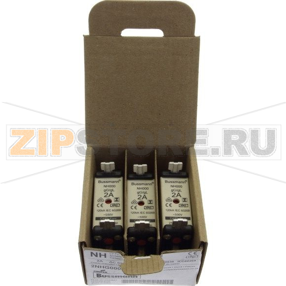 Предохранитель, 2 A, AC 500 В, 120 кА, NH000, gL/gG, IEC Eaton NH FUSE 2AMP 500V SIZE 000 GG IMGL 