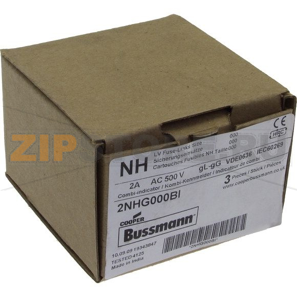 Предохранитель, 2 A, AC 500 В, 120 кА, NH000, gL/gG, IEC Eaton NH FUSE 2AMP 500V SIZE 000 GG IMGL 