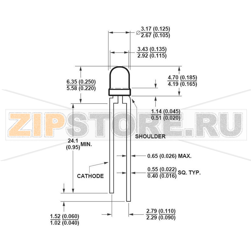 Светодиод круглый 2 мкд, красный, 3 мм, 60°, 1 мА, 1.6 В Avago Technologies HLMP-K150 