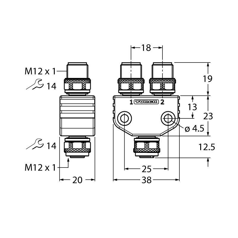 Разветвитель 2-х канальный Turck VB2-FKM5-FSM5.205-FSM5.305/S2550 