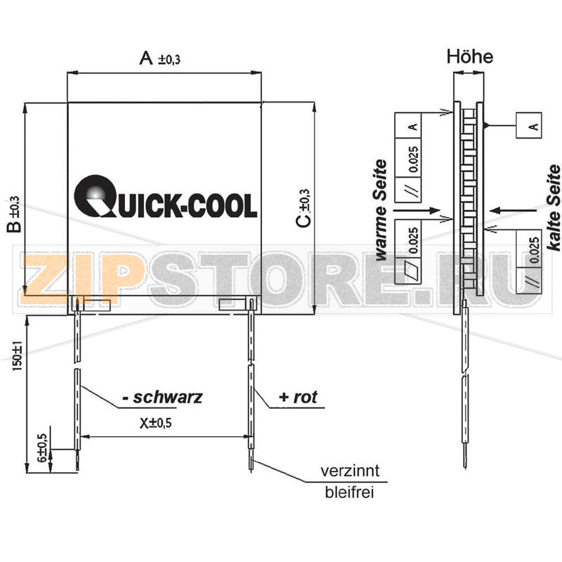 Элемент Пельтье 2.1 В, 1.2 А, 1.5 Вт, 6x6x8.1x2.6 мм QuickCool QC-18-0.6-1.2M 