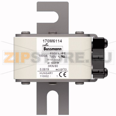 Предохранитель, 1000 A, AC 690 В, 200 кА, 3, 76x92x109 мм, aR, DIN, IEC Eaton FUSE 1000A 690V 3 