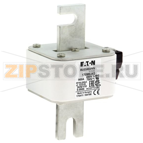 Предохранитель, 900 A, AC 690 В, 200 кА, DIN 3, aR, DIN, IEC Eaton FUSE 900A 690V 3KN/110 AR UC 