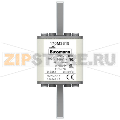 Предохранитель, 400 A, AC 690 В, 200 кА, size 1, 45x45x110 мм, aR, IEC UL Eaton FUSE 400A 690V 
