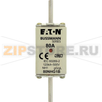Предохранитель, 80 A, AC 500 В, 120 кА, NH1, gL/gG, IEC Eaton NH FUSE 80AMP 500V gG SIZE 1 DUAL IND